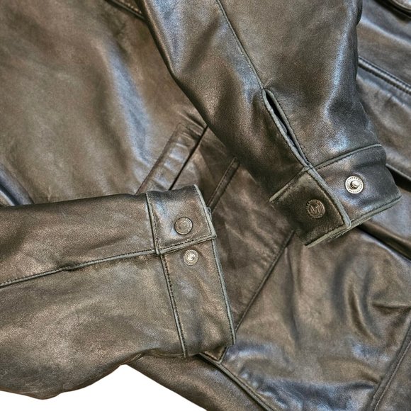 Marc New York Andrew Mark Black Leather Coat XL Zipup Patch Pockets Heavy - Picture 5 of 15